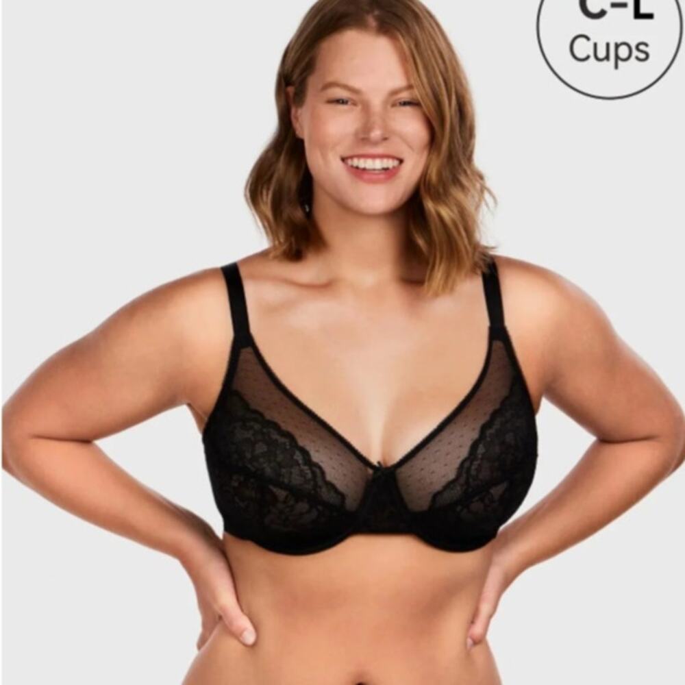 HSIA Enchante Black Lace Underwire Bra NWT 36G Full Coverage Unlined